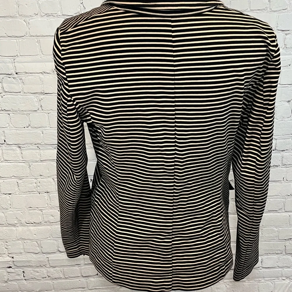 TALBOTS Women's Cotton Blend Striped Blazer Tan/Black-Medium - Picture 2 of 2